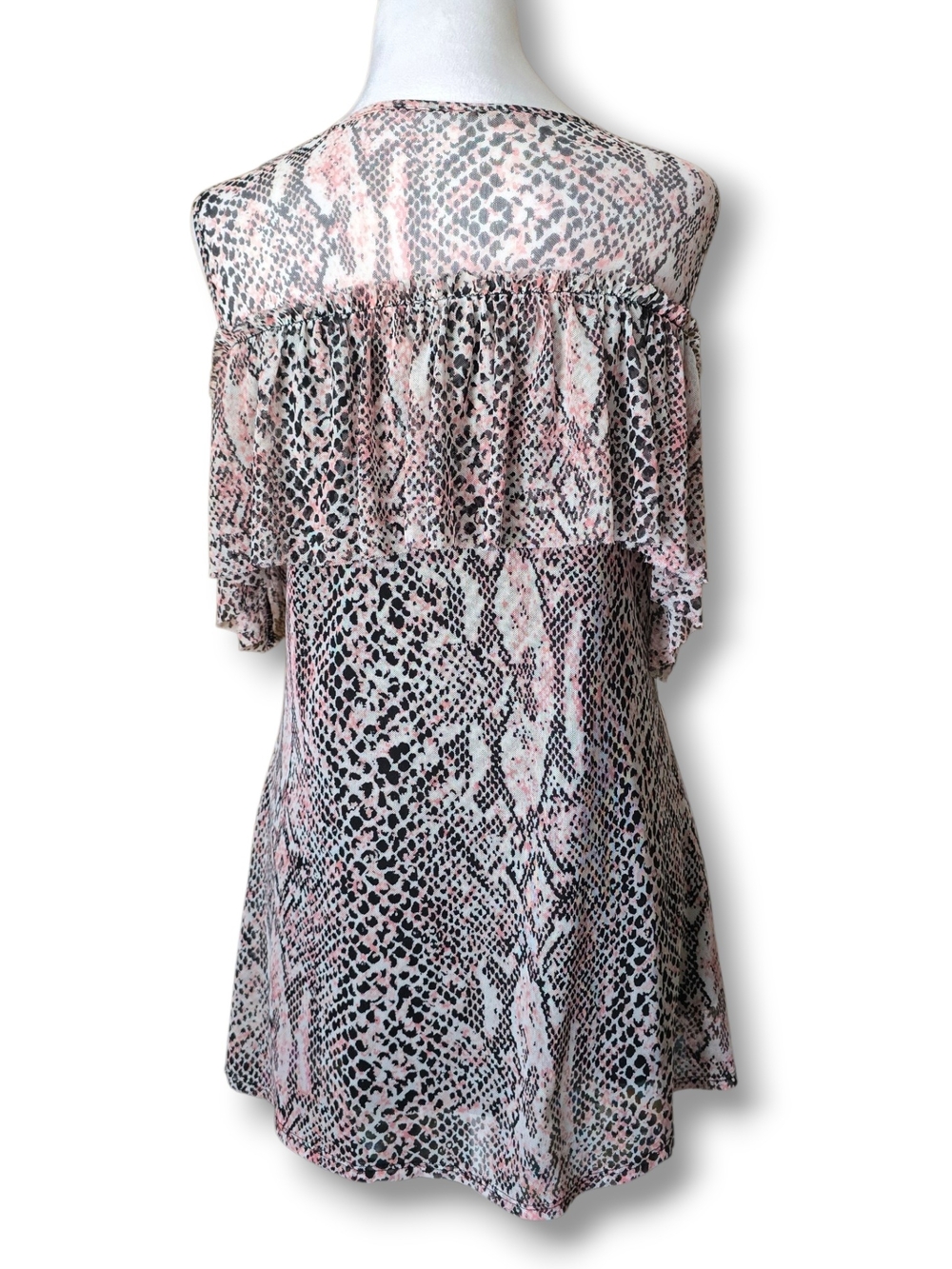 Ny Collection Snake-Print Ruffle Cold-Shoulder Top - Size Small - Picture 3 of 7